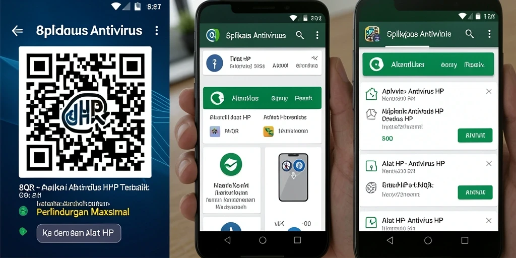Tampilan antarmuka utama aplikasi 8QR dengan fungsi Antivirus HP.