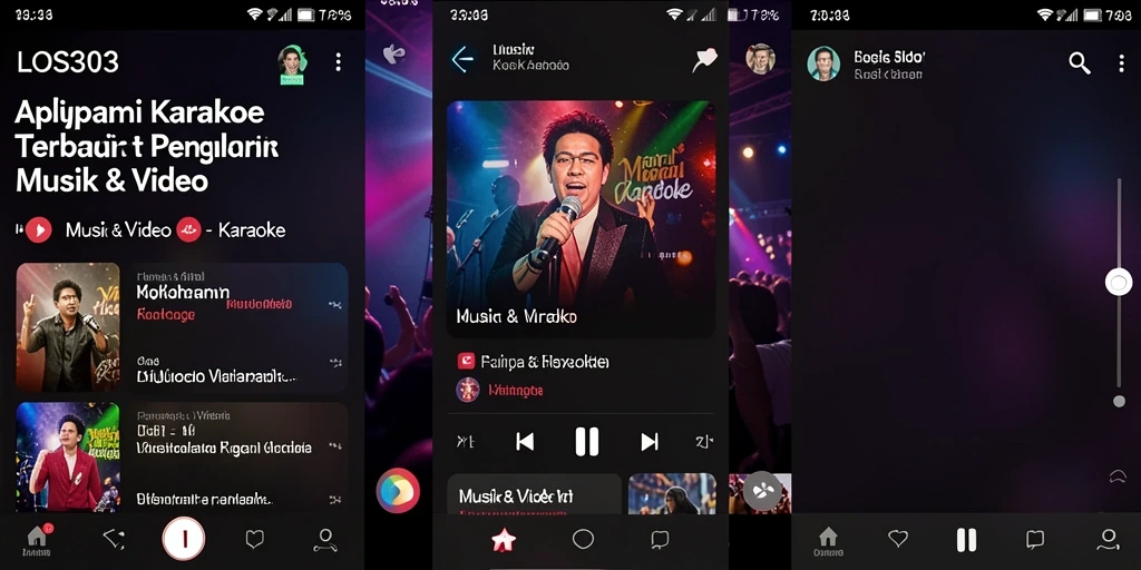 Antarmuka aplikasi LOS303 dengan berbagai fungsi Karaoke yang menarik.