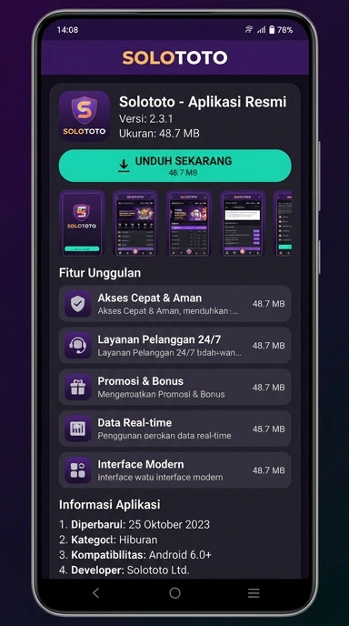 Tampilan halaman APK solototo