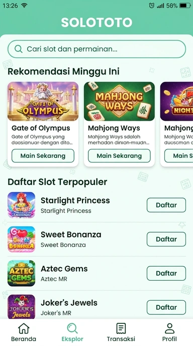 Tampilan katalog aplikasi solototo